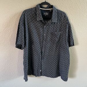 Nat Nast Shirt Mens XXL Blue Geometric Silk Blend Short Sleeve Button Up Camp